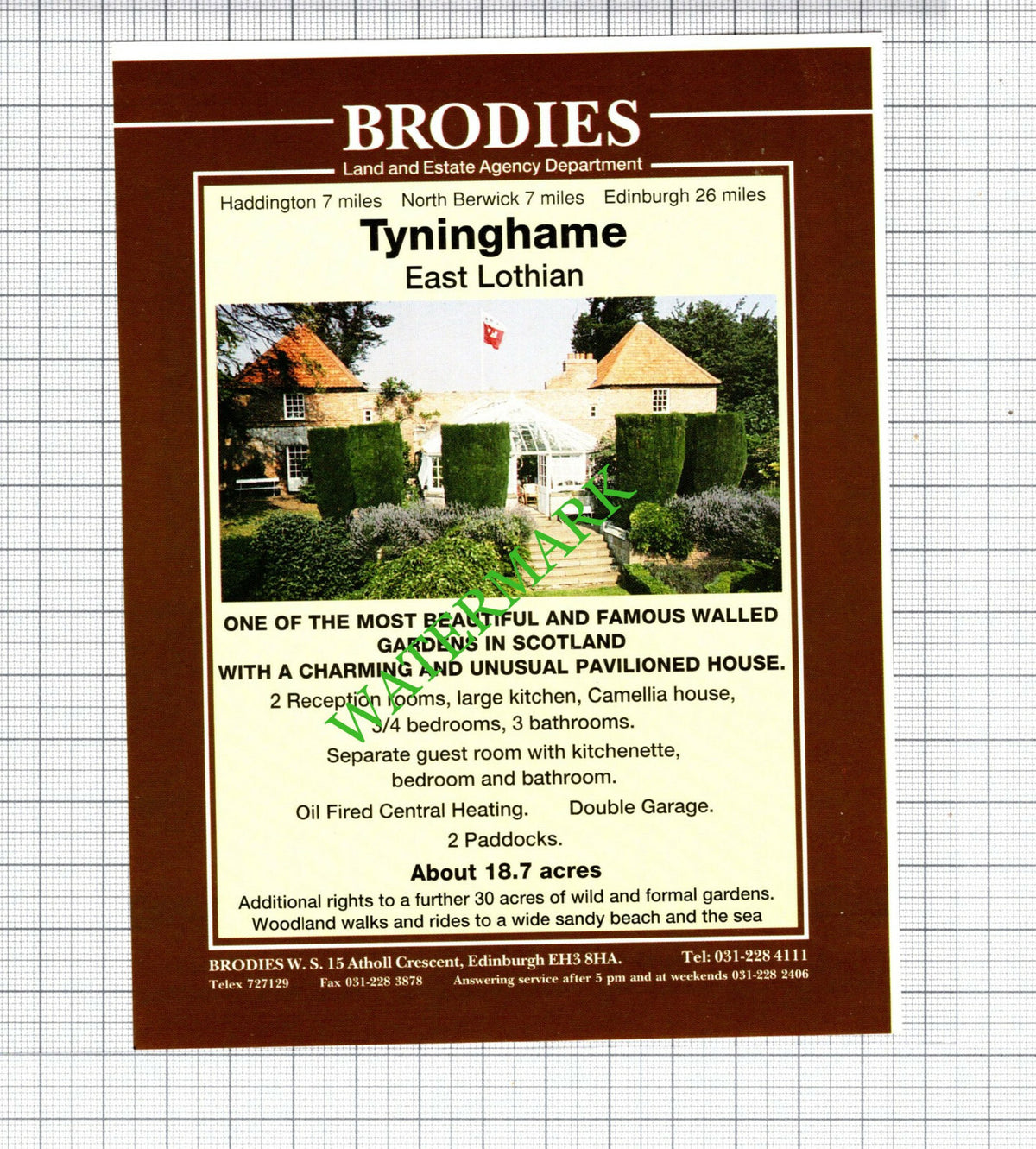 Tyninghame East Lothian Scotland House Sale Advert - 1991 Cutting