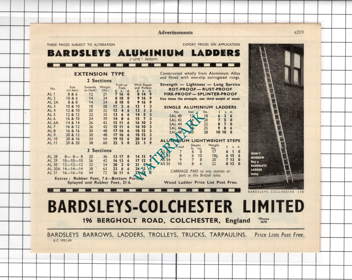 John E Williams & Co Ltd Partington Vi-ternus / Bardsleys-Colchester 1951 Advert