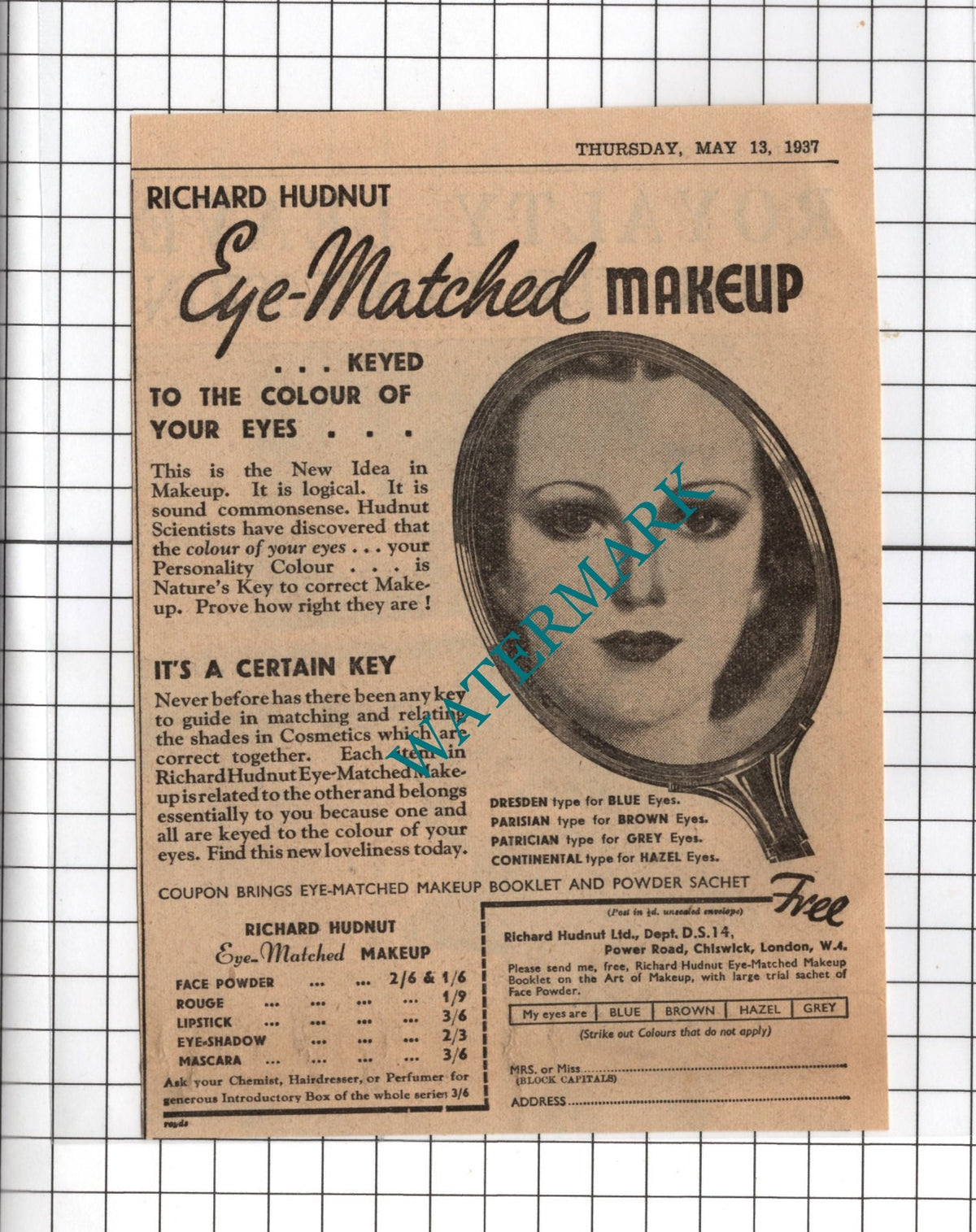 Richard Hudnut Make-Up Chiswick London - 1937 Small Advert