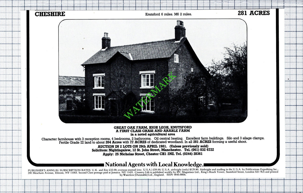 Great Oak Farm High Legh Knutsford Sale Advert - 1981 Cutting