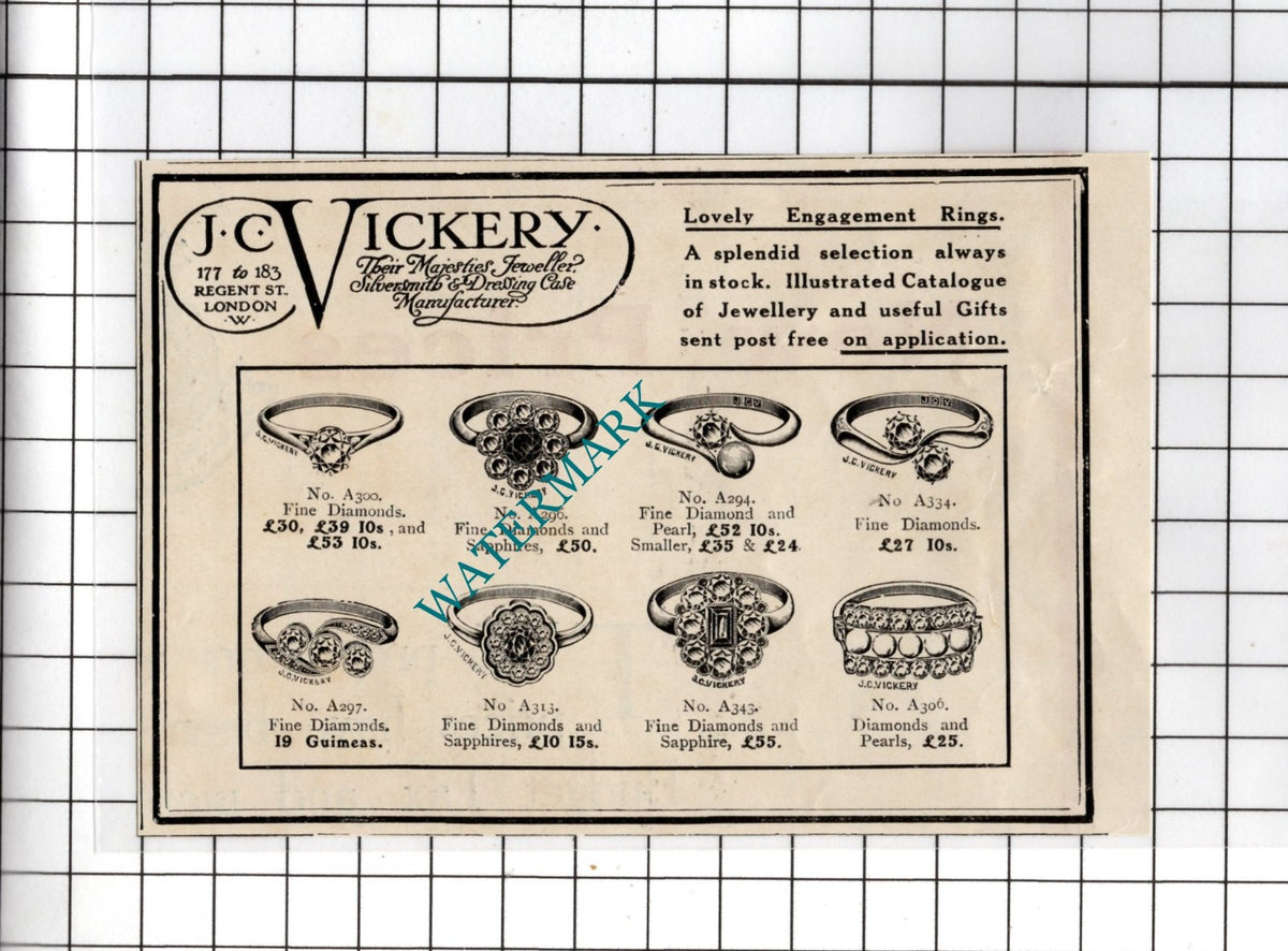 J C Vickery Regent Street London Jewellers - 1918 Small Advert