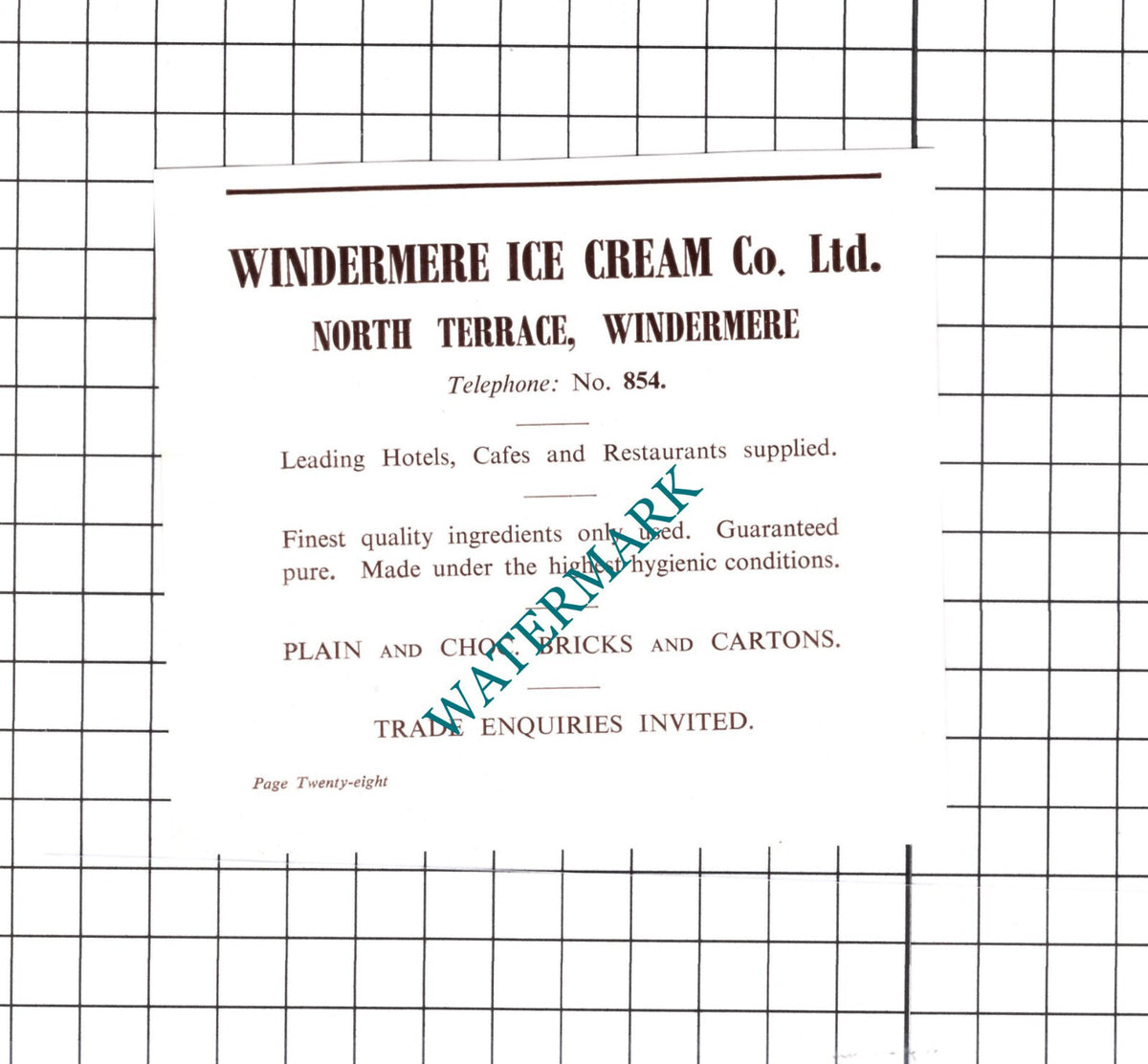Windermere Ice Cream Co Ltd Small Advert - c.1952 Cutting