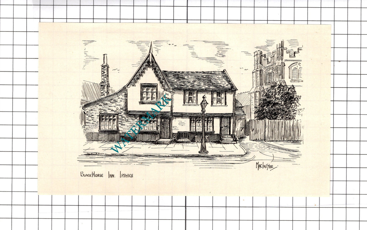 Black Horse Inn Ipswich Suffolk - 1940's Book Print