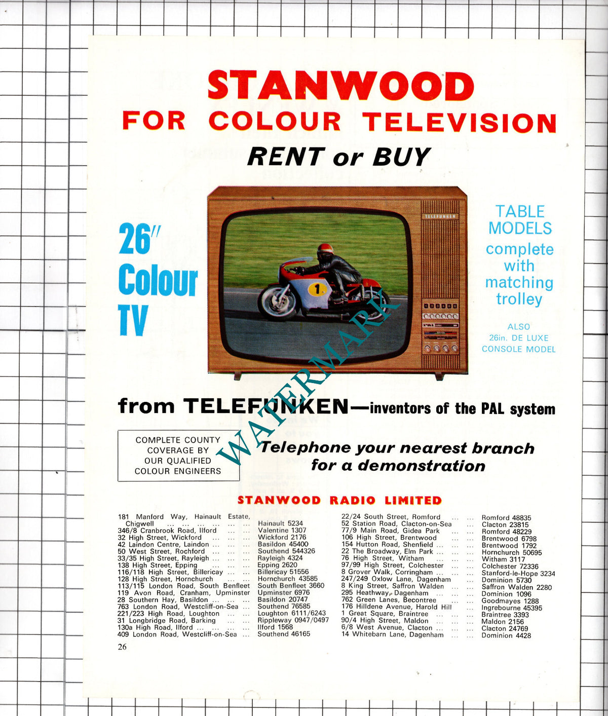 Stanwood Television ADVERT - 1972 Cutting