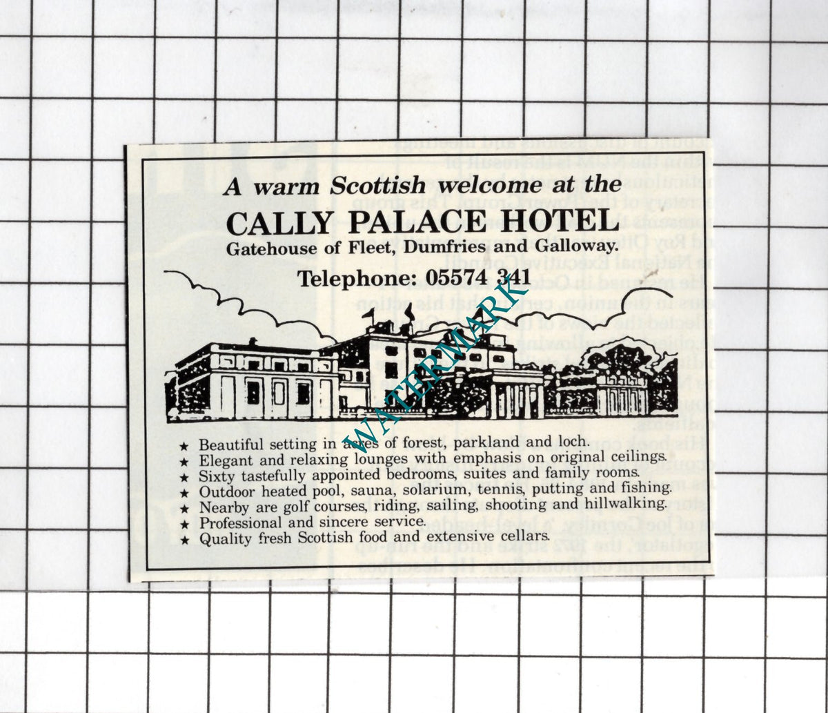 Cally Palace Hotel Gatehouse of Fleet Scotland Small Advert - 1985 Clipping