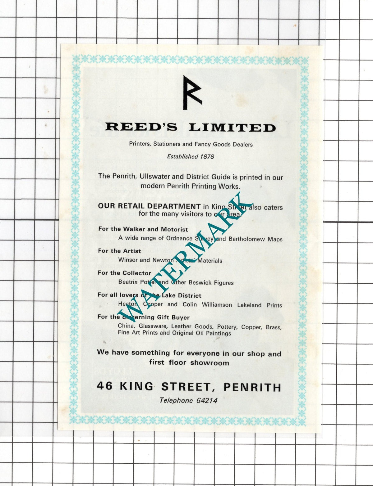 Reed's Limited Printers 46 King Street Penrith Cumbria - c.1975 Advert