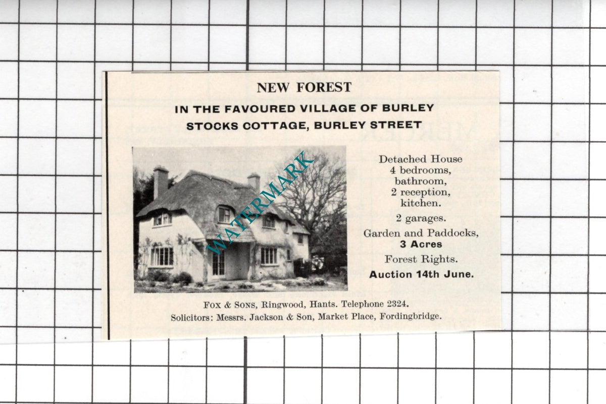 Stocks Cottage Burley Street Burley Hampshire - 1967 SMALL House Advert