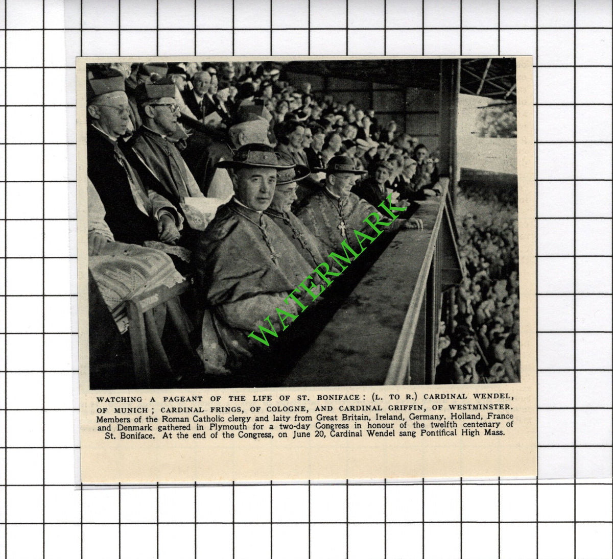 Cardinal Wendel Munich Frings Cologne Cardinal Griffin - 1954 Cutting