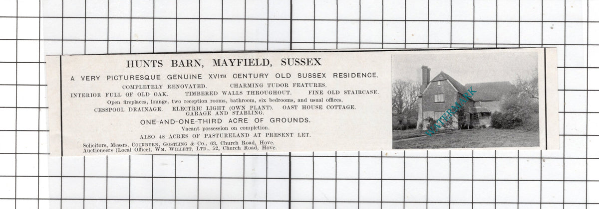 Hunts Barn Mayfield Sussex - 1927 Small House Sale Advert