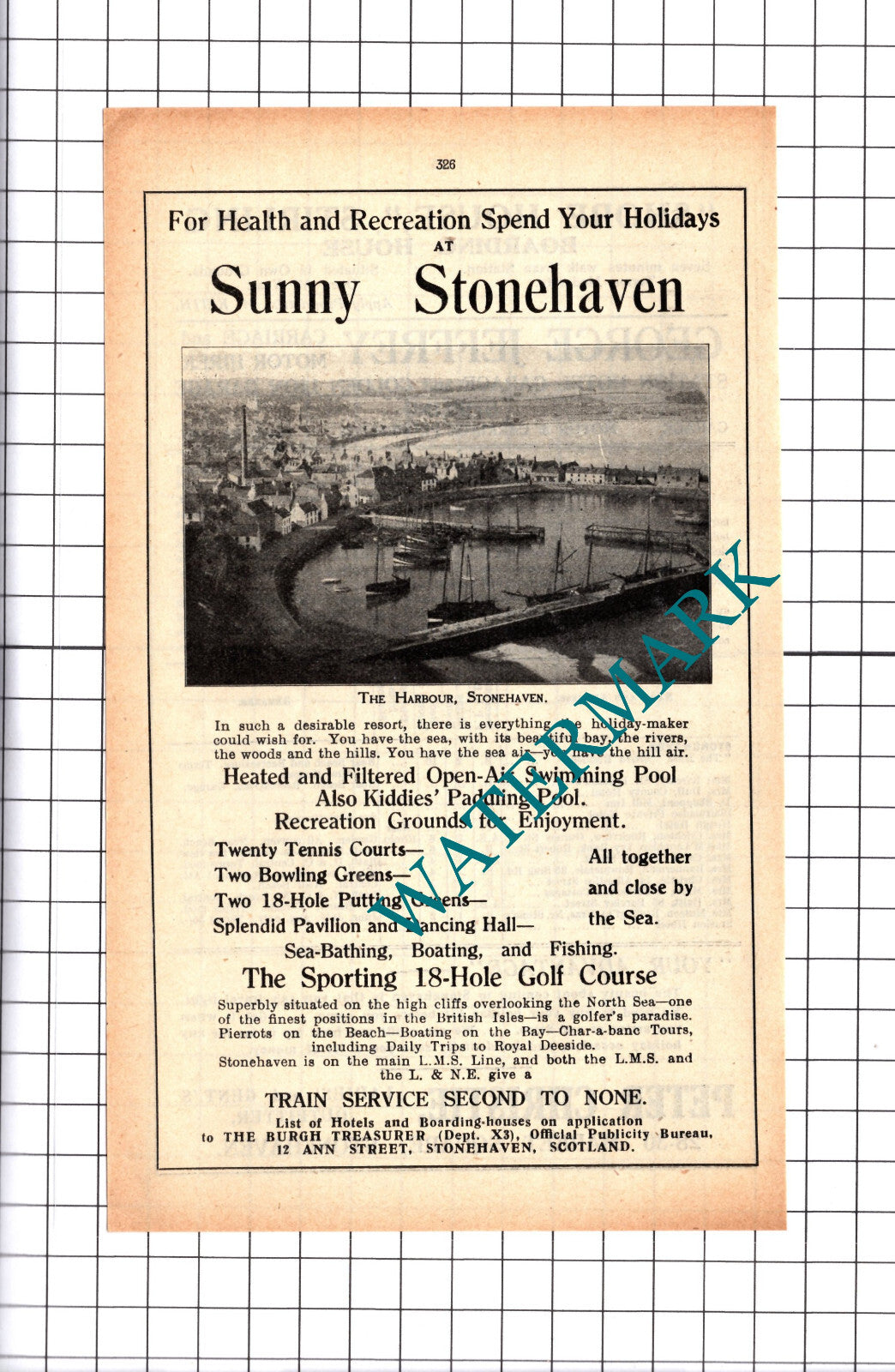 Stonehaven Scotland Holiday Advert - 1939 Cutting / Print