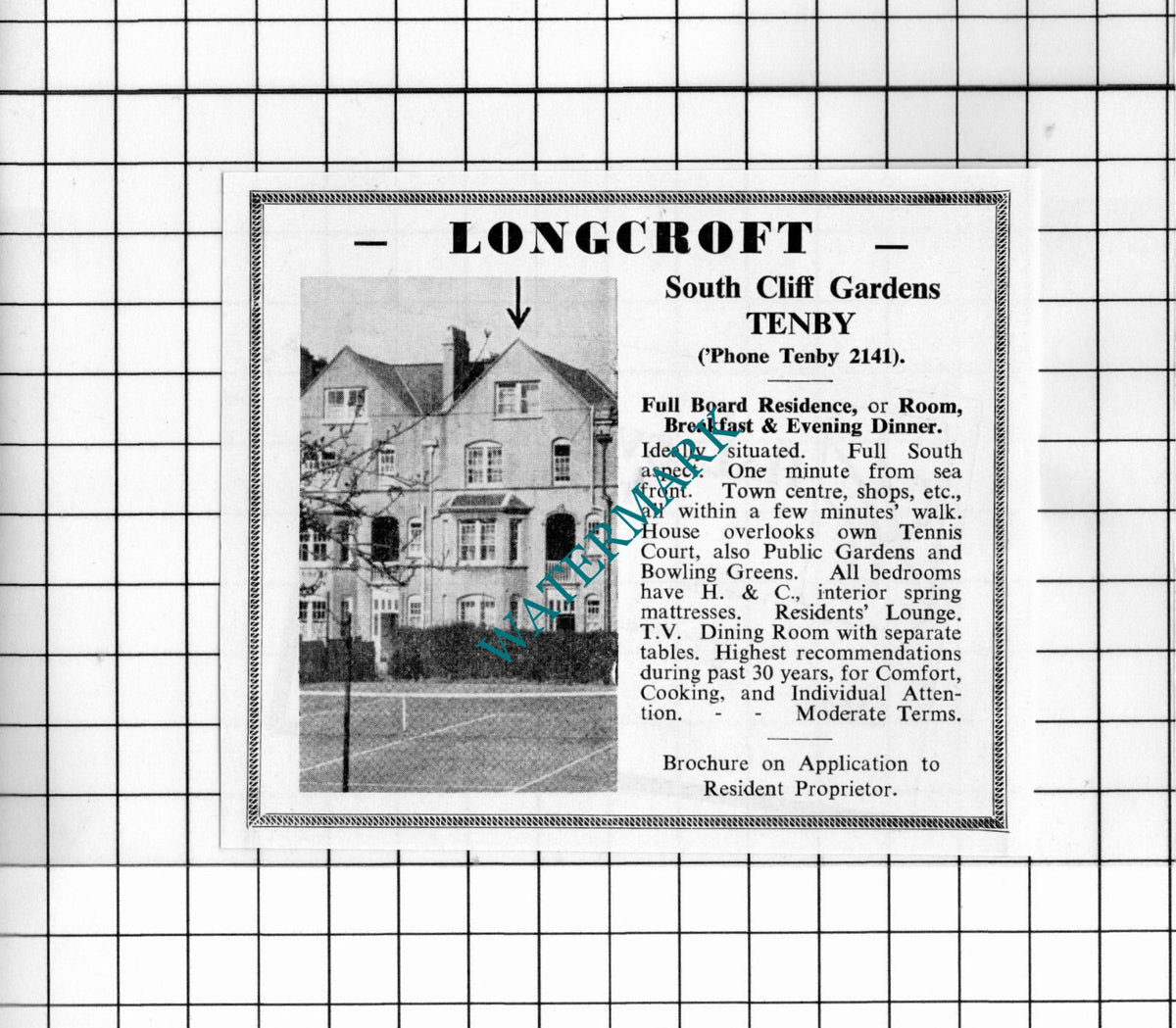 Longcroft Boarding House Tenby Wales Small Advert - 1962 Cutting