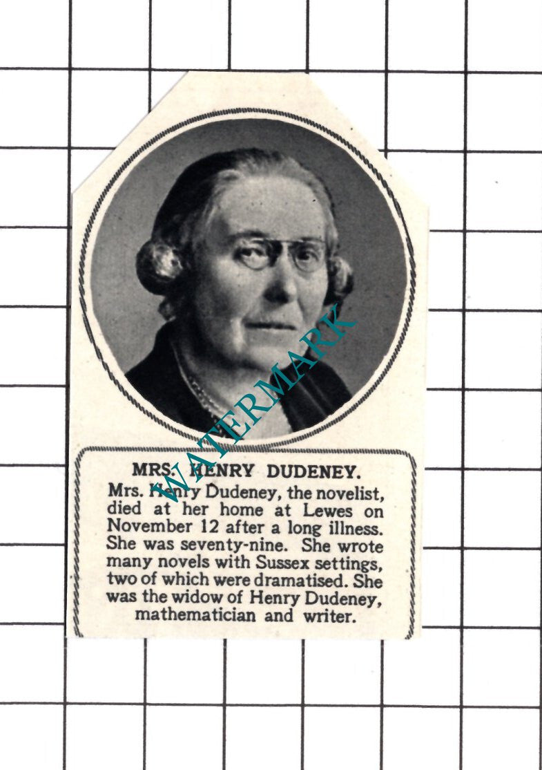 Mrs Henry Dudeney Novelist Obituary - 1945 SMALL Cutting