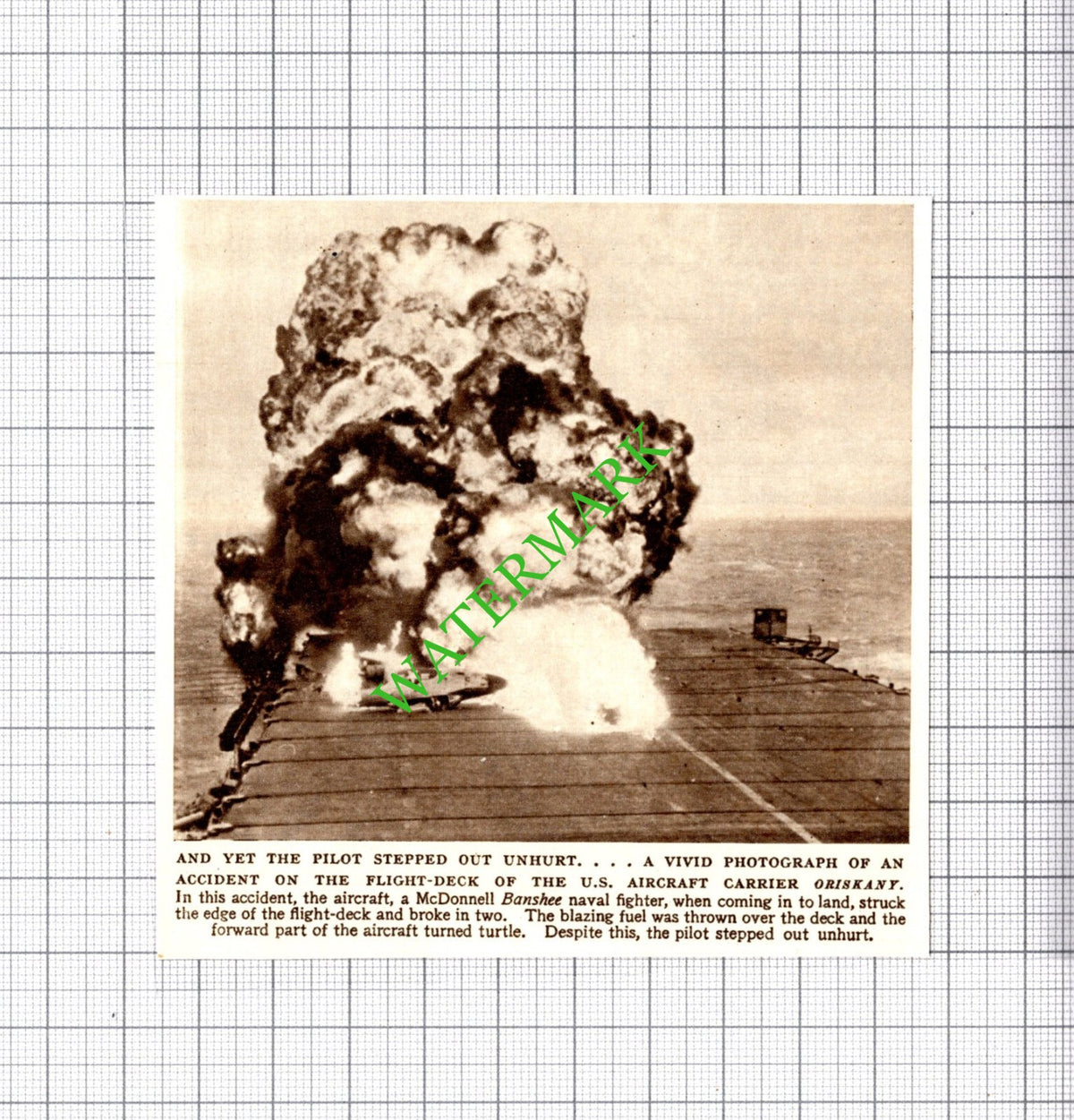 US Aircraft Carrier Ship ORISKANY Plane Crash - 1954 Cutting