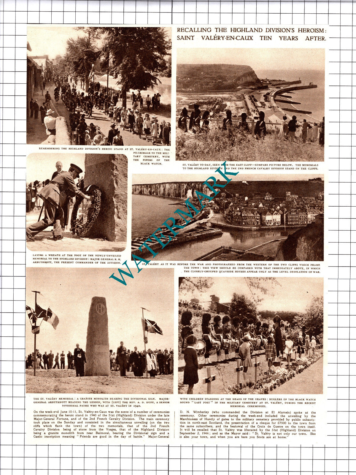 Saint Valery-En-Caux 51st Highland Division Arbuthnott - 1950 Cutting / Print