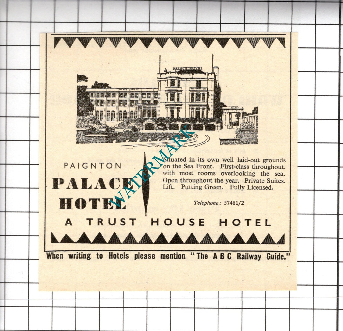 Palace Hotel Paignton Devon Small Advert - 1958 Cutting
