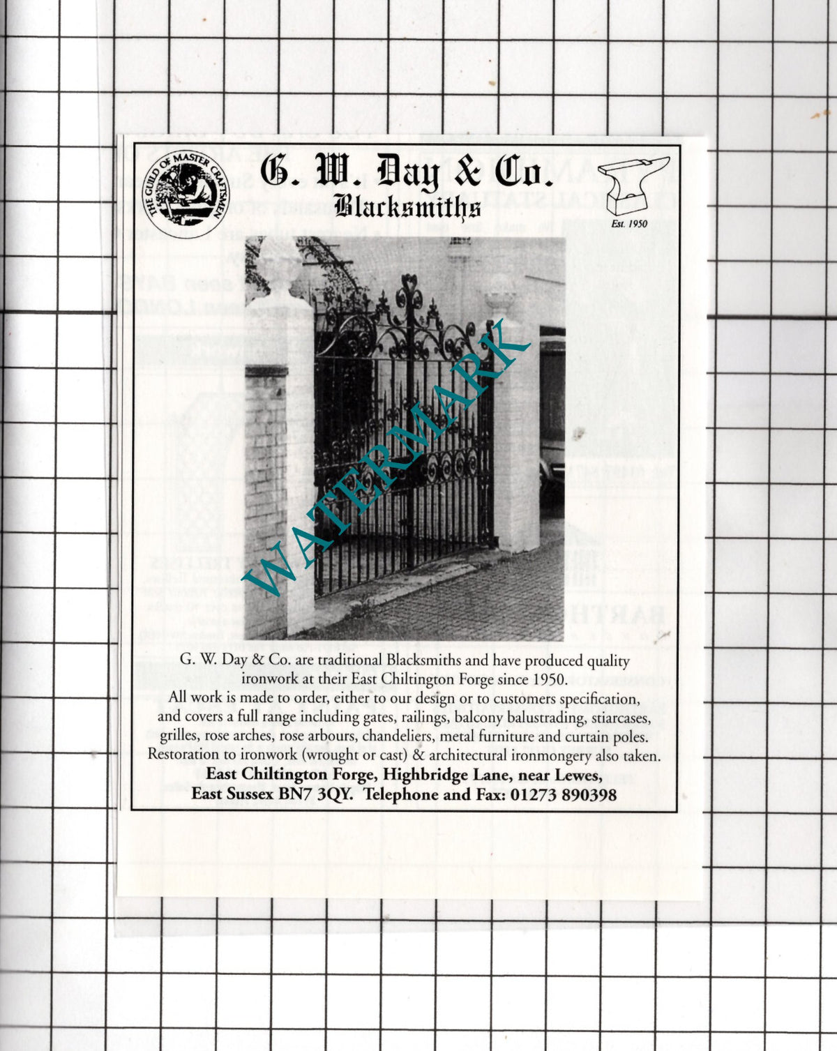 G W Day & Co Blacksmiths East Chiltington Forge Sussex - 1995 Small Advert