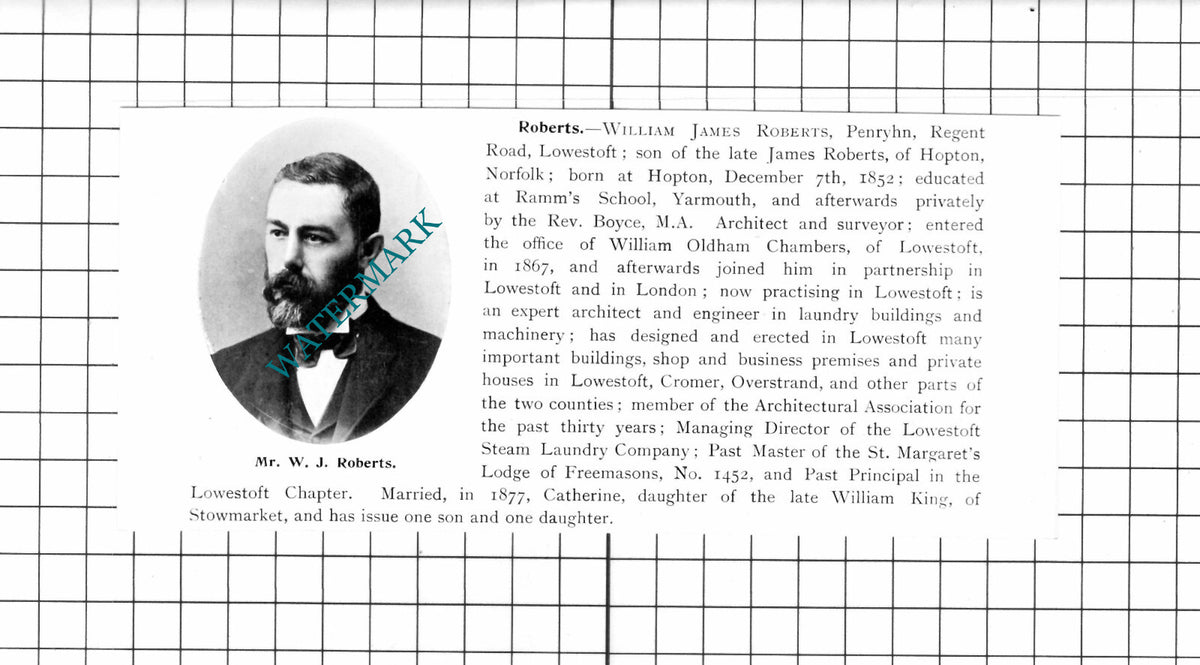 William James Roberts Penryhn Lowestoft Suffolk Hopton Norfolk - 1911 Clipping