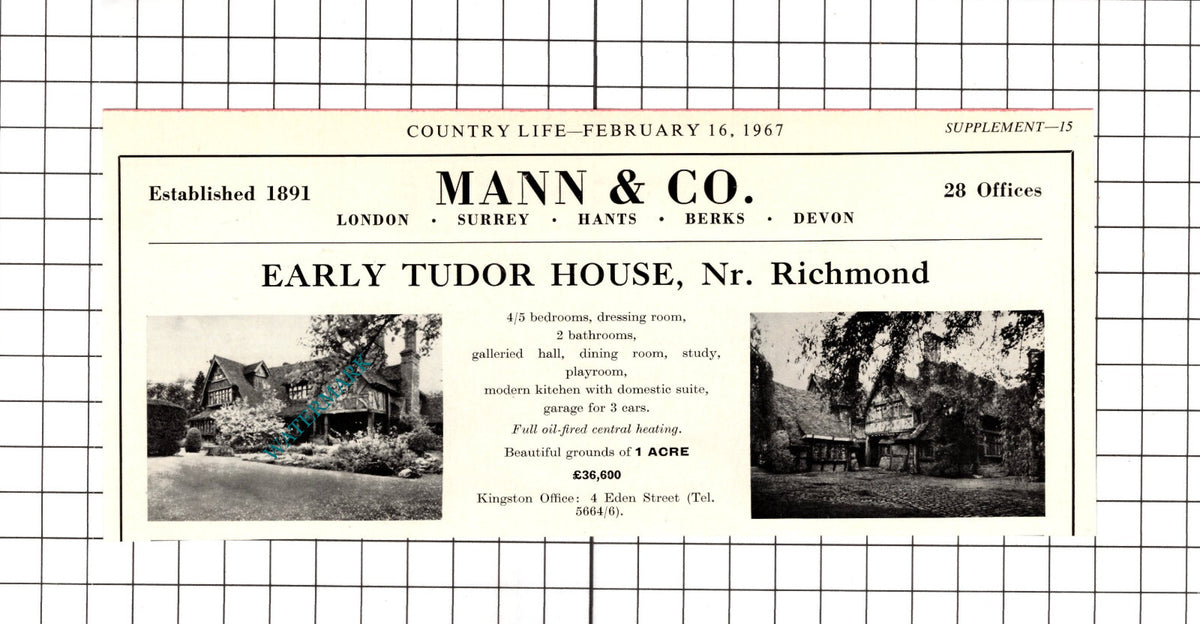Richmond Surrey House Sale Advert - 1967 Cutting