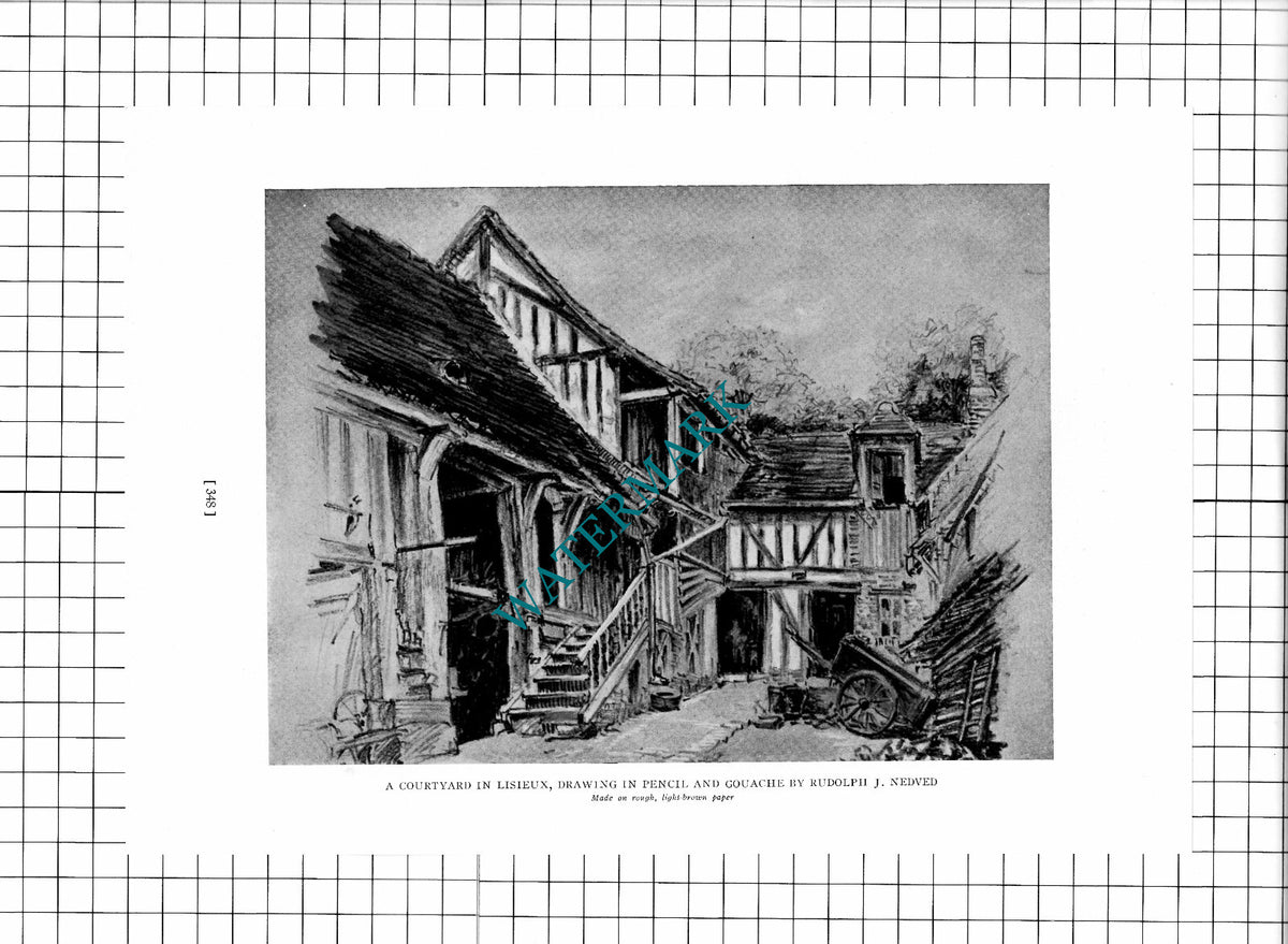 A Courtyard In Lisieux France Rudolph J Nedved - c. 1926 Clipping / Print