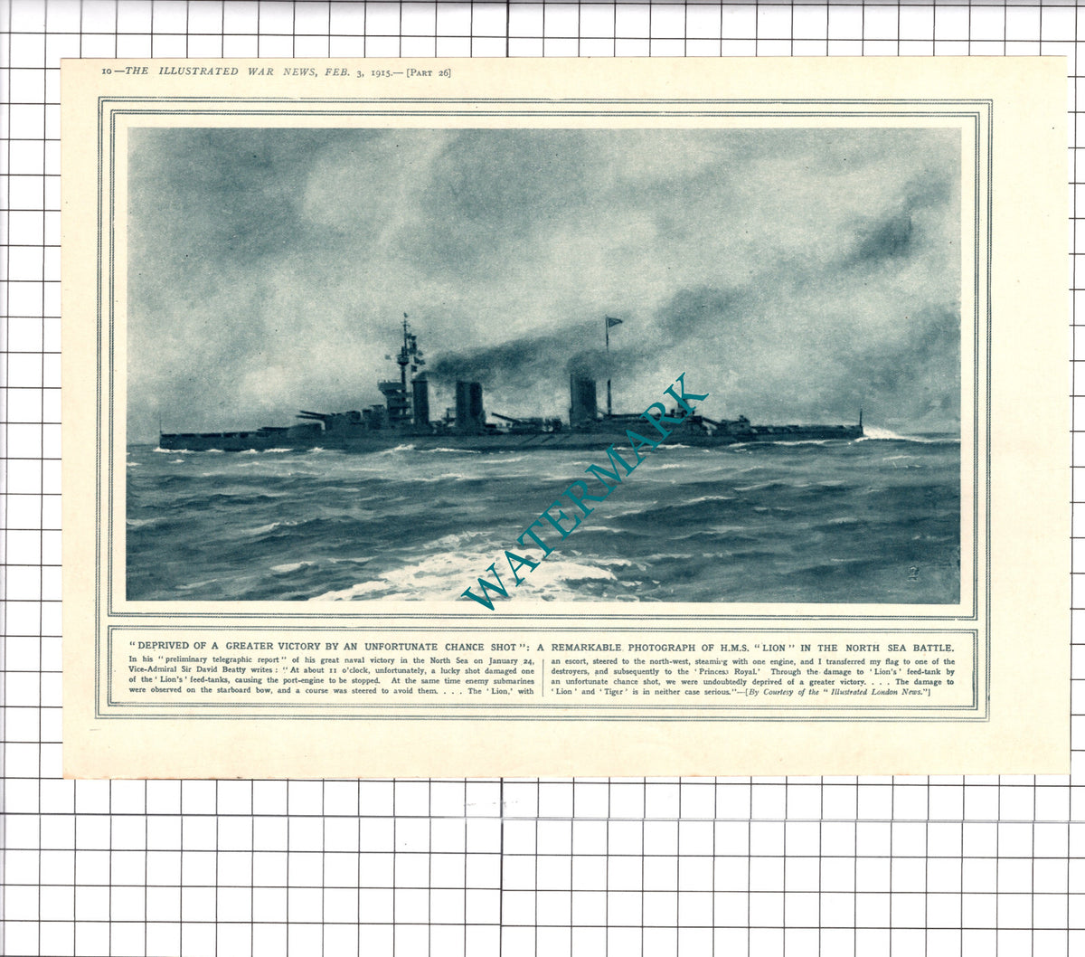 HMS Lion Ship WW1 - 1915 Clipping / Print
