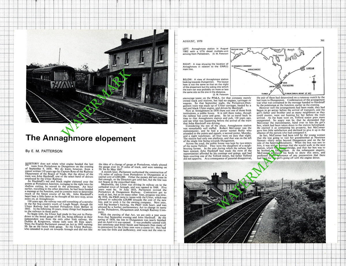 The Annaghmore Elopement John Hardstaff Telford Ulster Railway- 1970 Article