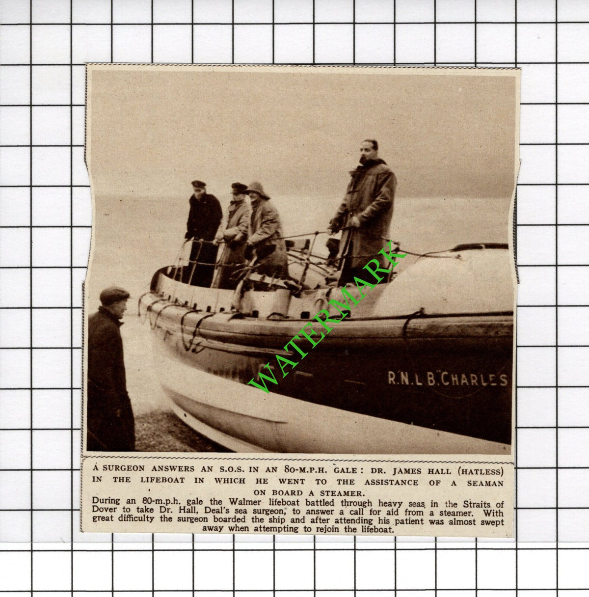 Dr James Hall Walmer Lifeboat Rescue - 1950 Cutting