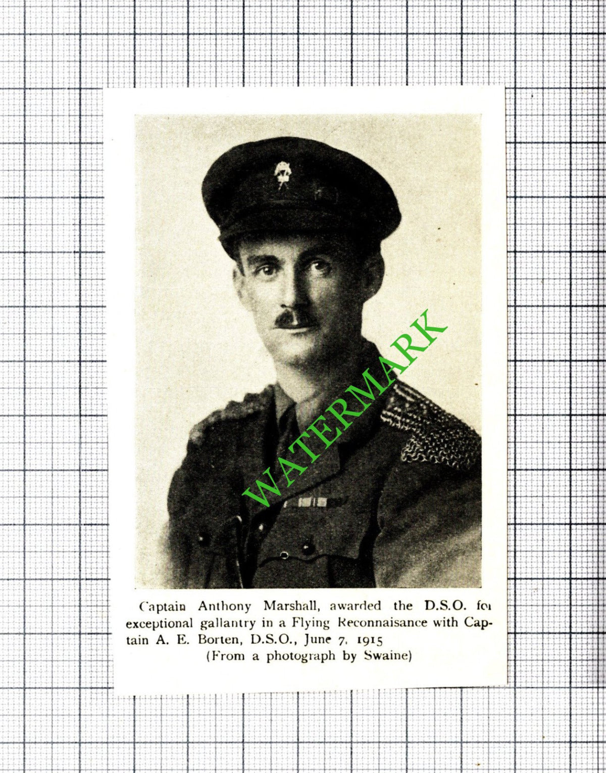 Capt Anthony Marshall Captain Borten WW1 Great War- c.1920 Small Cutting
