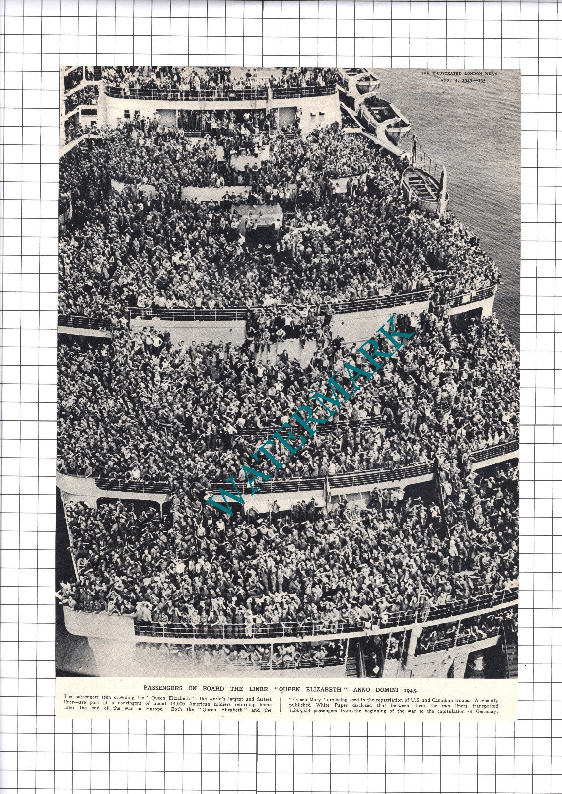 Queen Elizabeth Ship American Soldiers Repatriation WW2 - 1945 Clipping