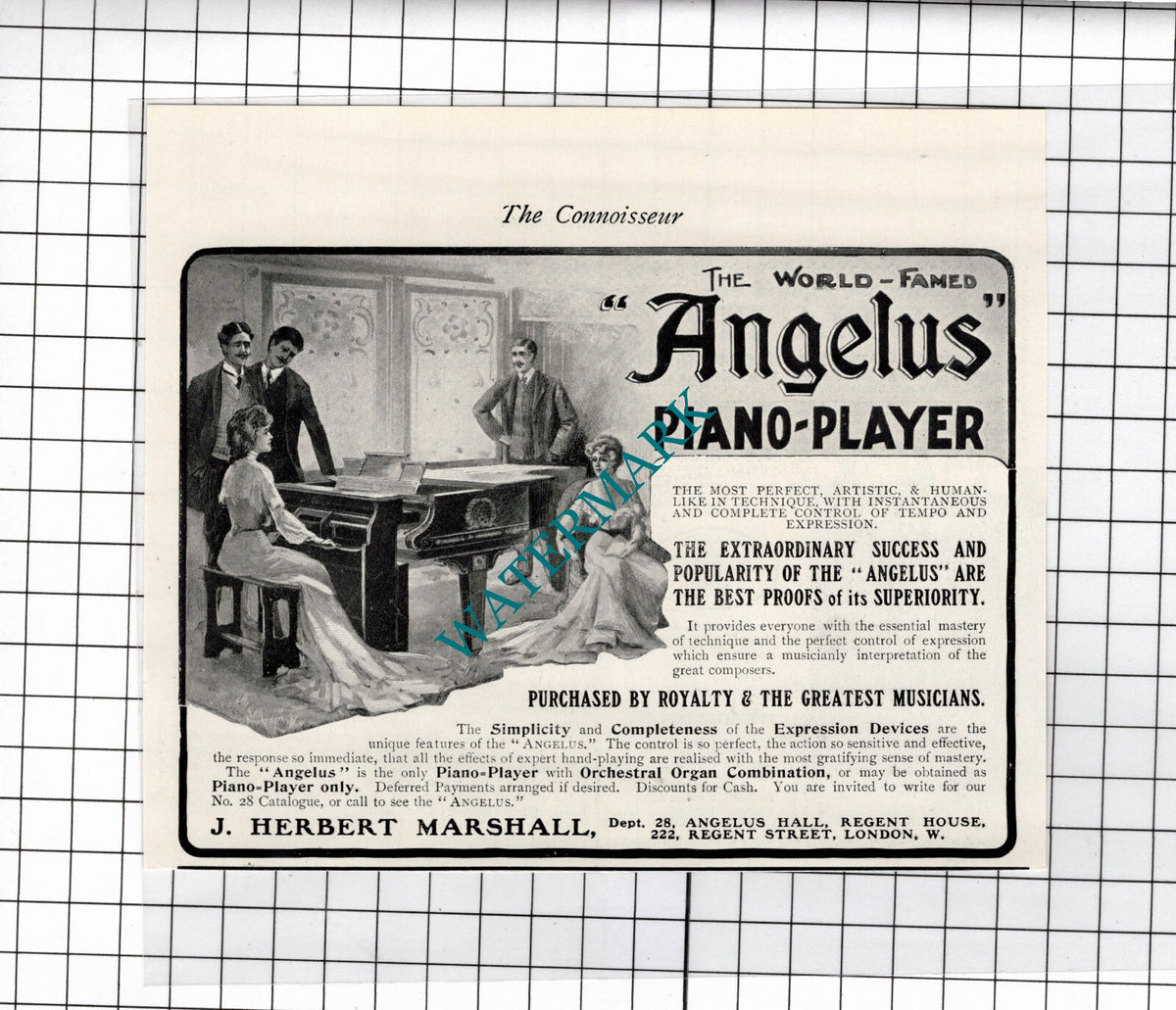 J Herbert Marshall London Angelus Piano Player- 1904 Small Advert