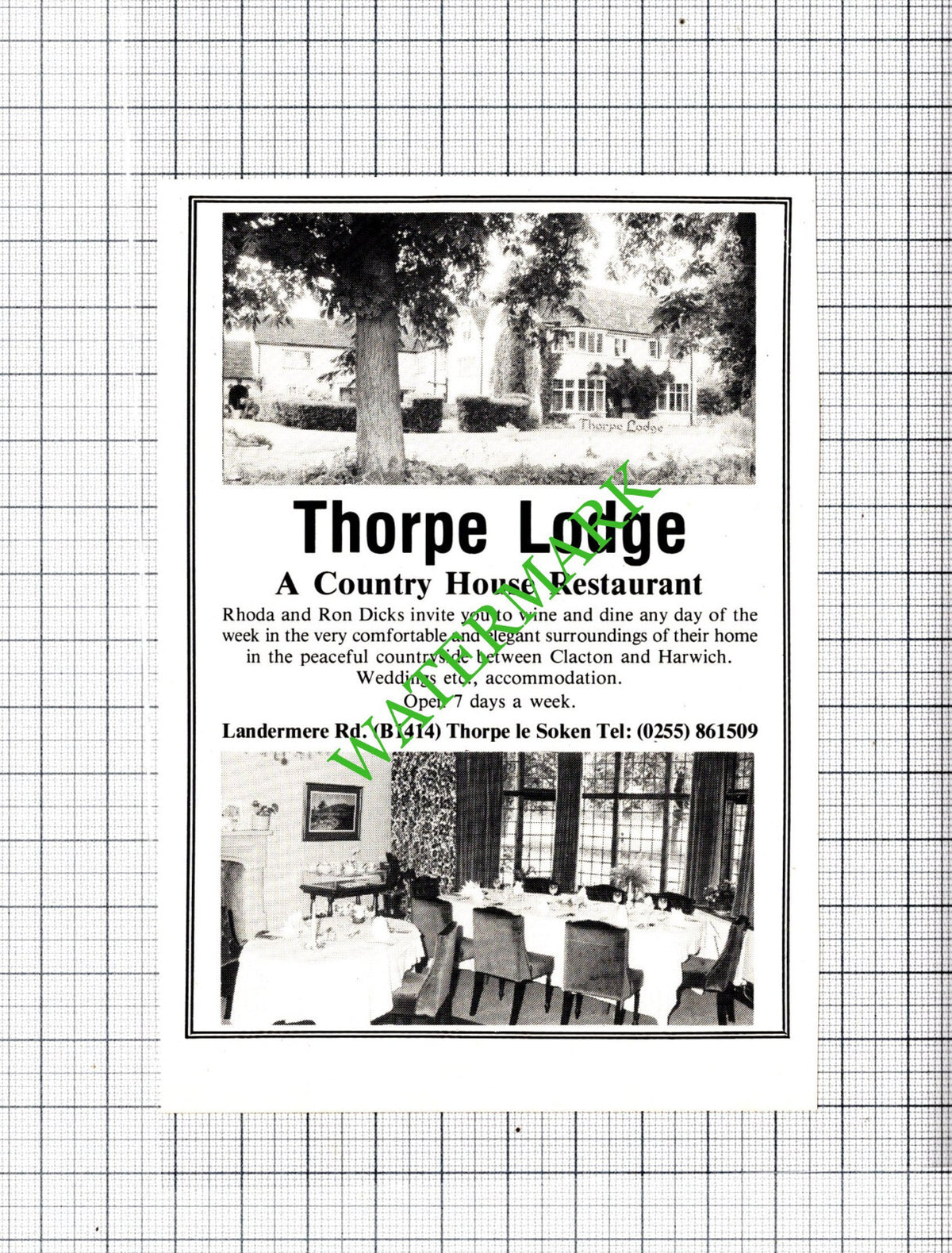 Thorpe LodgeThorpe le Soken Essex Rhoda Ron Dicks Small Advert - 1985 Cutting