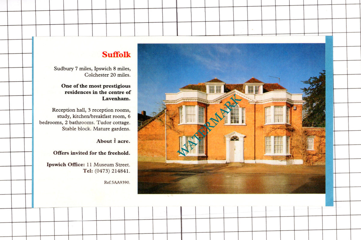 Bungay Suffolk / Lavenham Suffolk House Sale Advert - 1991 Clipping / Print