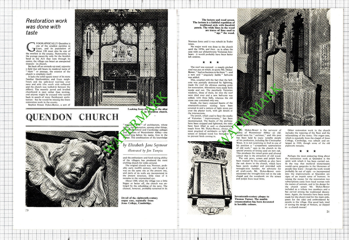 Quendon Church Essex Stephen Dykes-Bower - 1968 Article