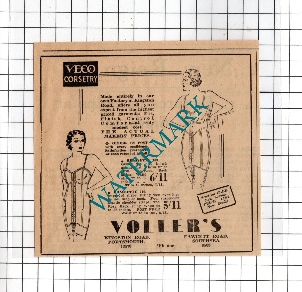 Voller's Vollers Veco Corsetry Portsmouth Southsea Hampshire - 1953 Small Advert