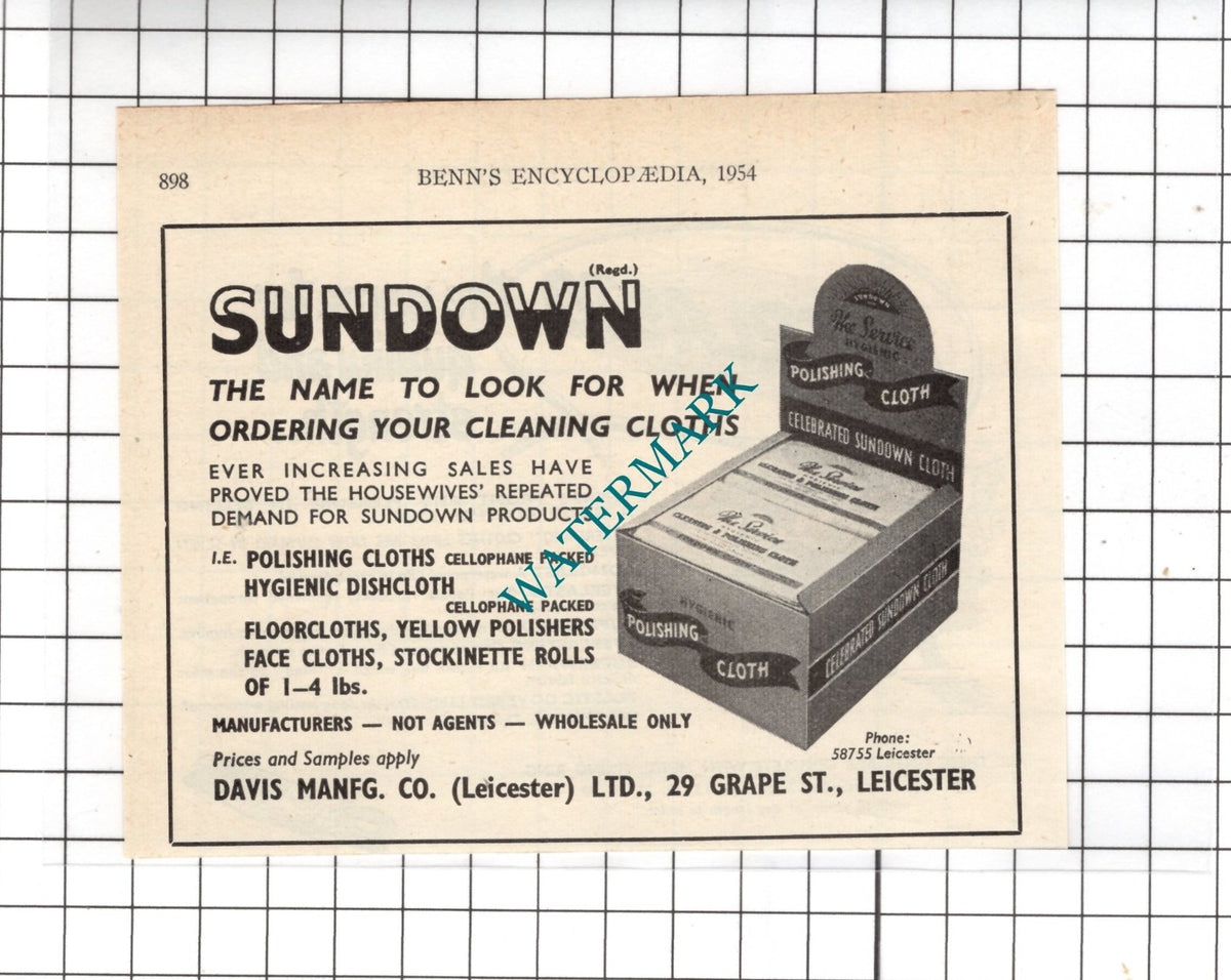 Davis Manufacturing Co Leicester Sundown - 1954 Small ADVERT