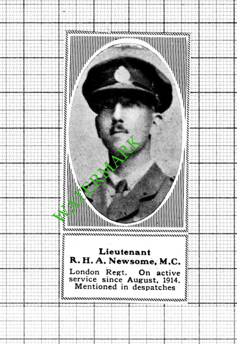 Lt RHA Newsome London Regiment Great War WW1 - 1918 Small Cutting