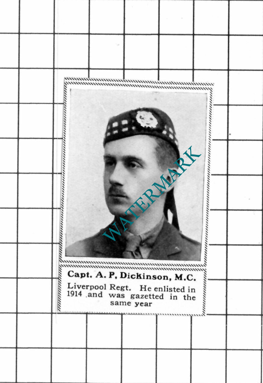 Capt A P Dickinson Liverpool Regiment WW1 - c.1918 SMALL Clipping / Print