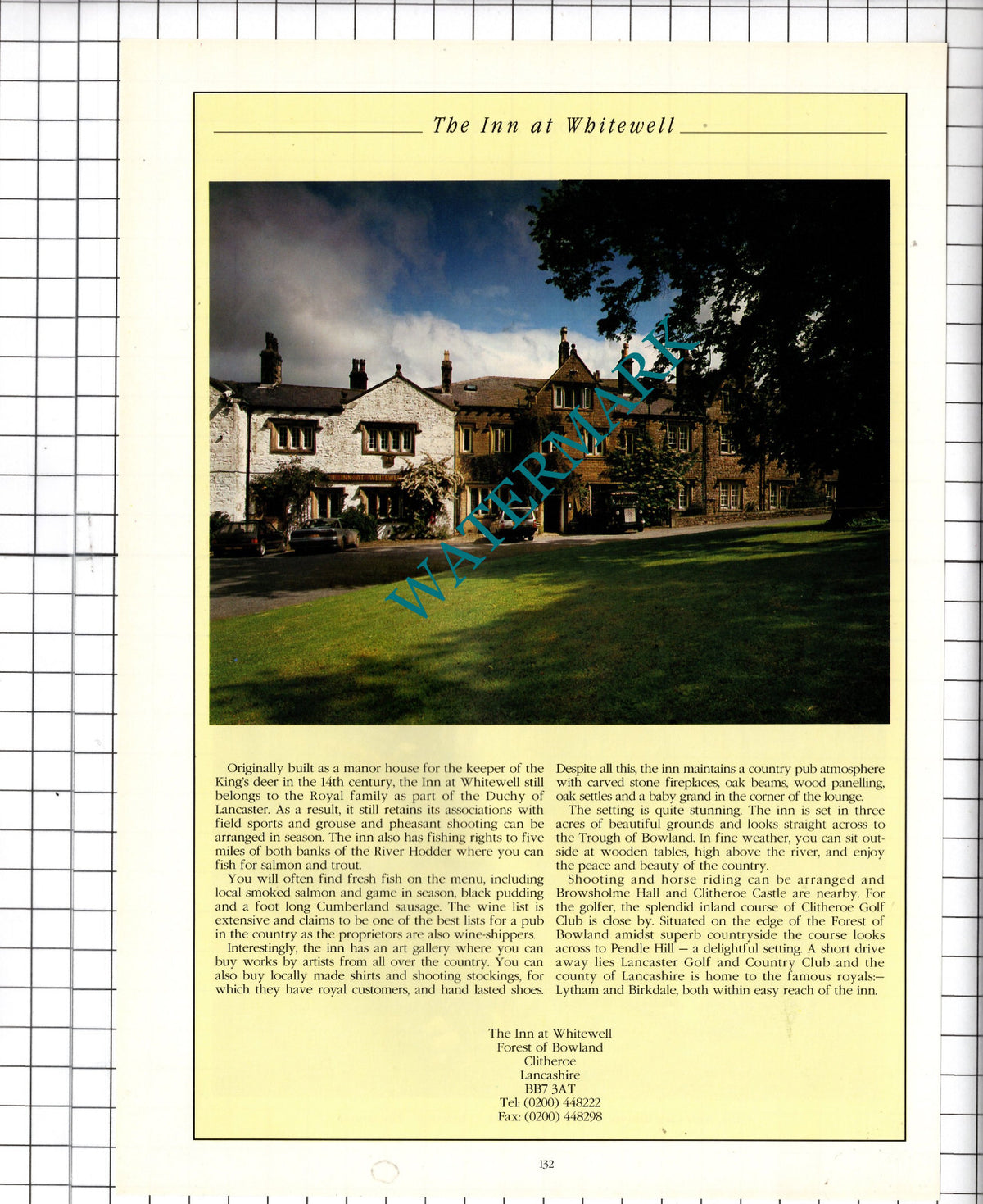 The Inn at Whitewell Forest Of Bowland Clitheroe Lancashire Advert -1995 Cutting