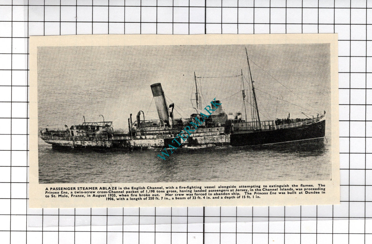 Princess Ena Ship Fire - c.1940's Small Cutting