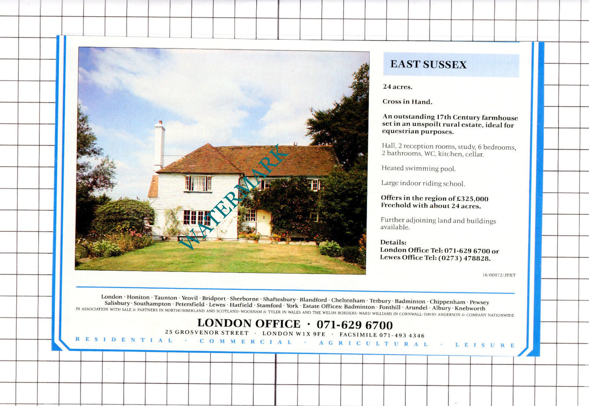 Cross In Hand East Sussex House Sale Advert - 1991 Clipping / Print