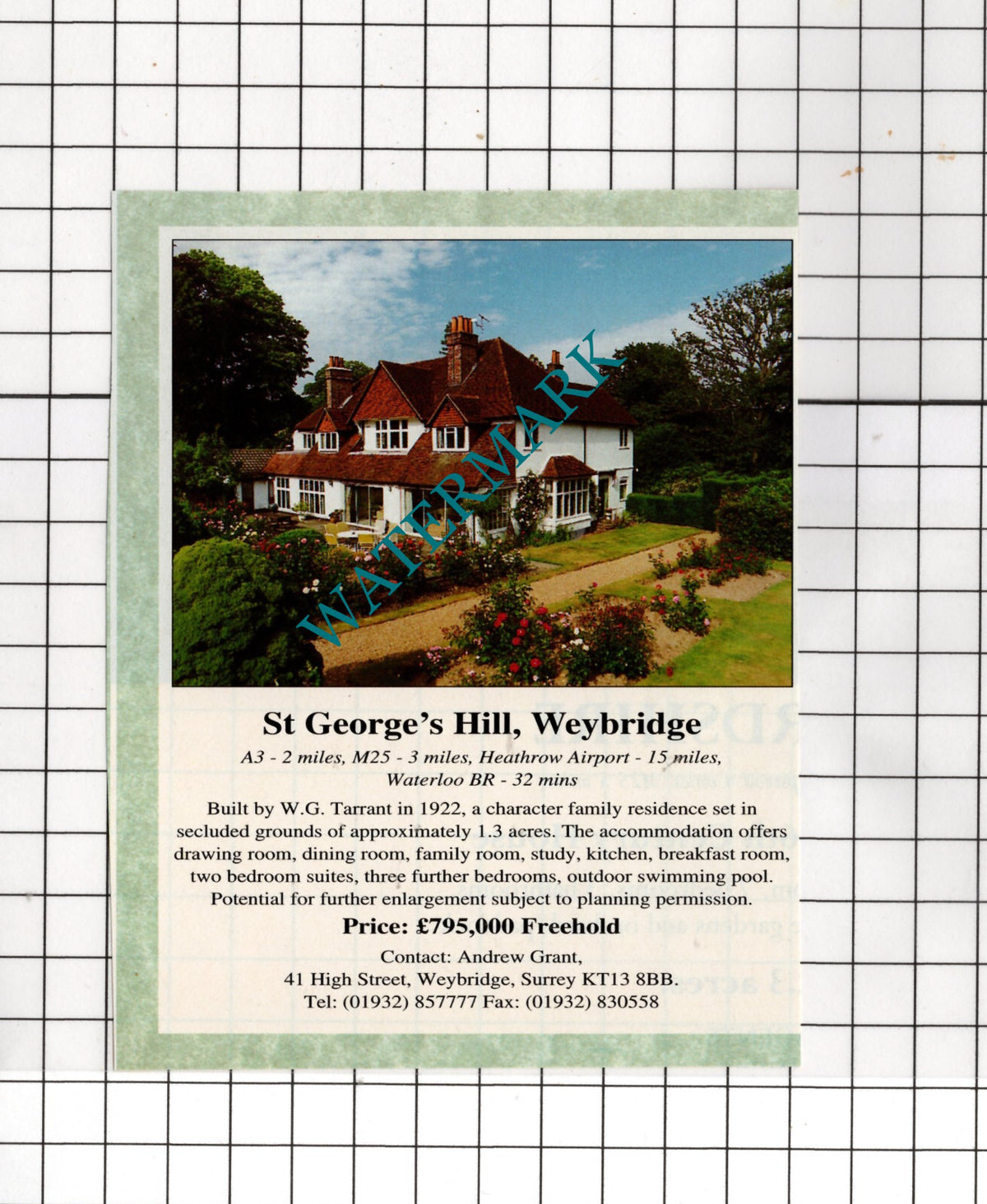 St George's Hill Weybridge Tarrant House Sale Advert - 1994 Small Cutting