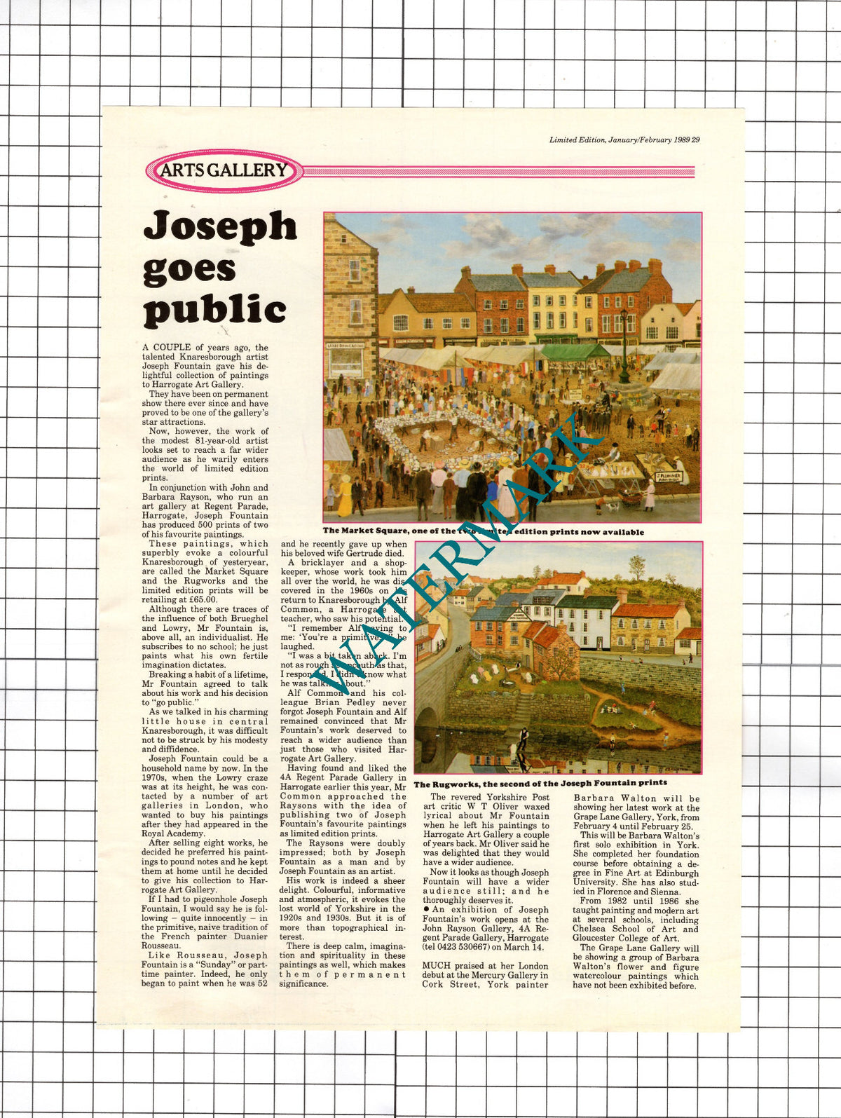 Joseph Fountain Knaresborough Artist - 1989 Article