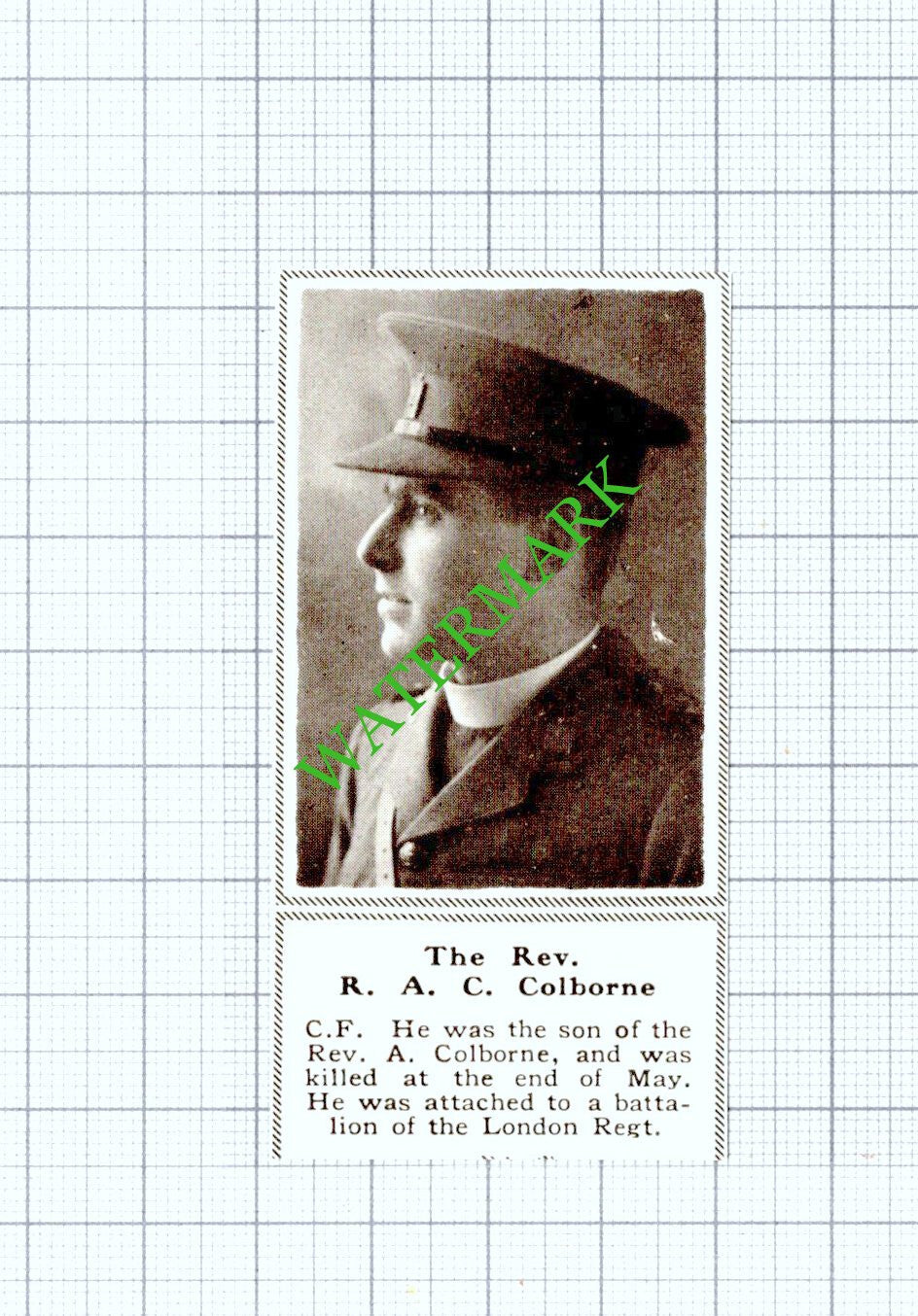 The Rev R A C Colborne Great War - 1918 SMALL Cutting