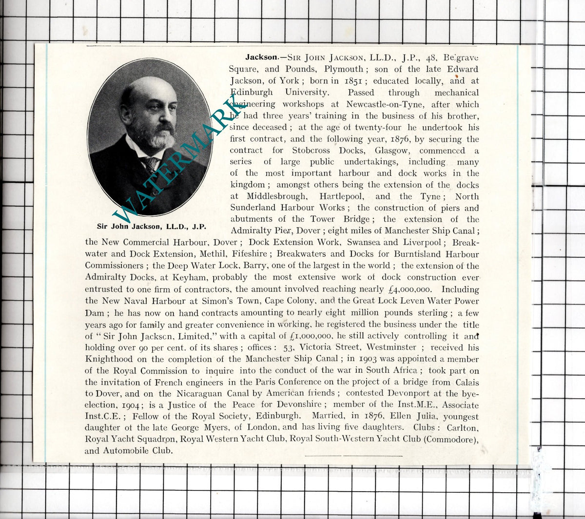 Sir John Jackson Pounds Plymouth - c.1905 Clipping