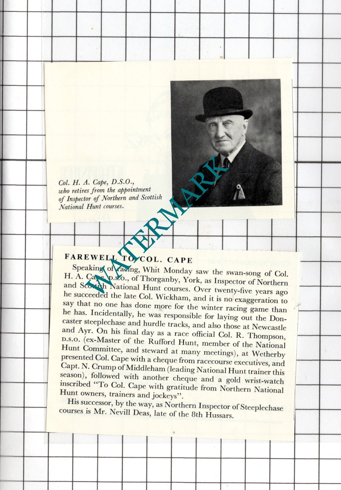 Col H A Cape Thorganby York Yorkshire - 1957 2-Part Small Clipping