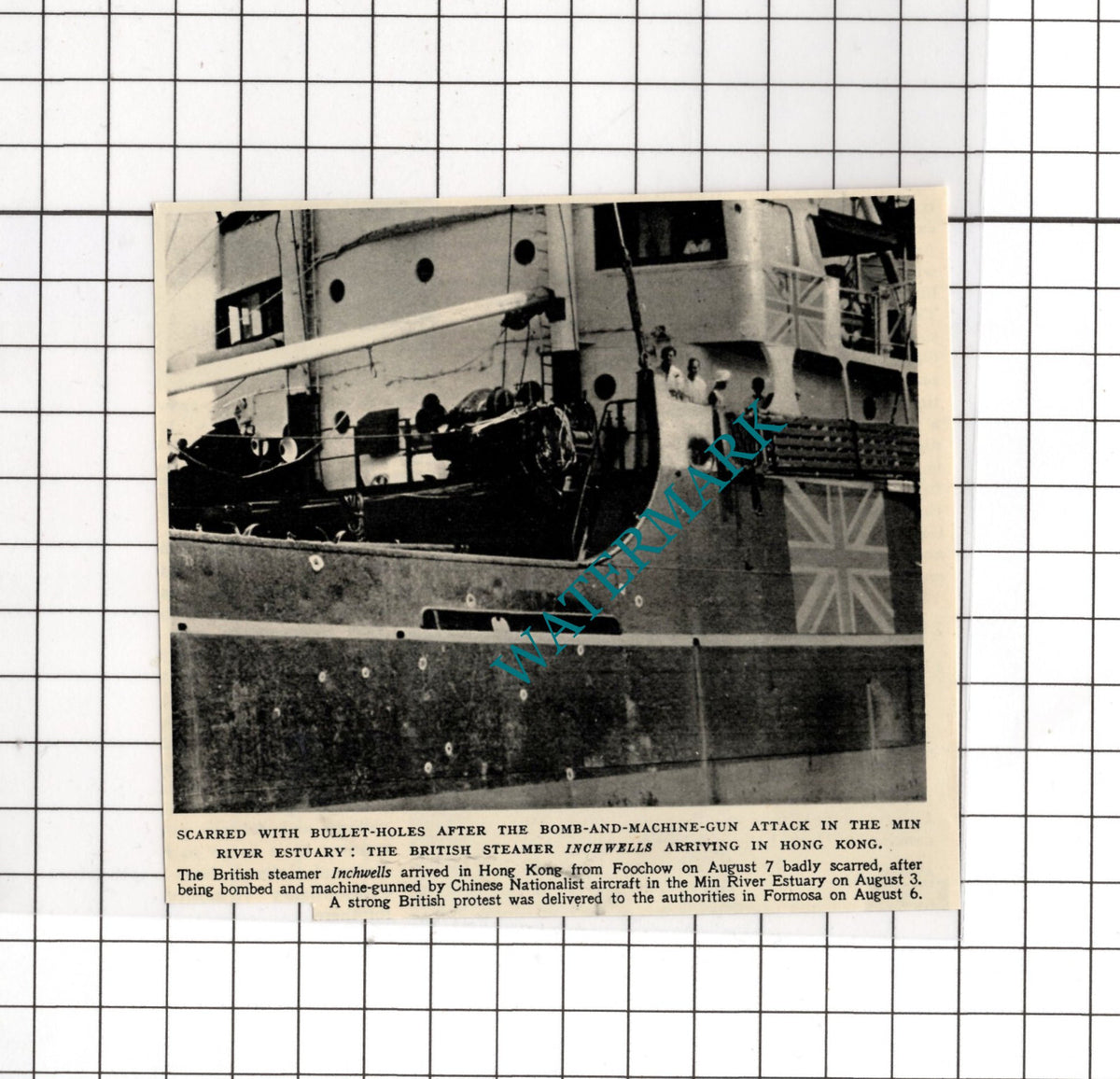 British Steamer Ship INCHWELLS Attacked - 1955 Small News Cutting