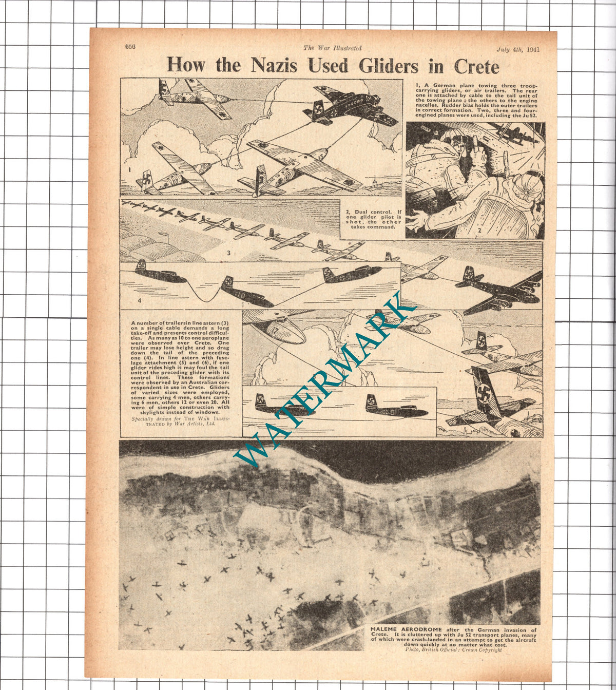 German Gliders Over Crete Maleme Aerodrome World War Two WW2 - 1941 Clipping