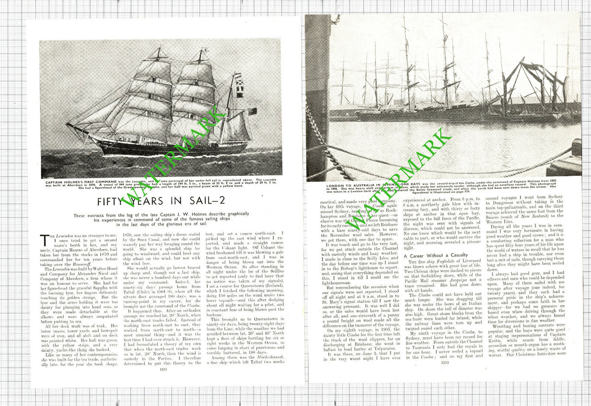 Captain J W Holmes LEUCADIA Ship - 1930s Two Part Article