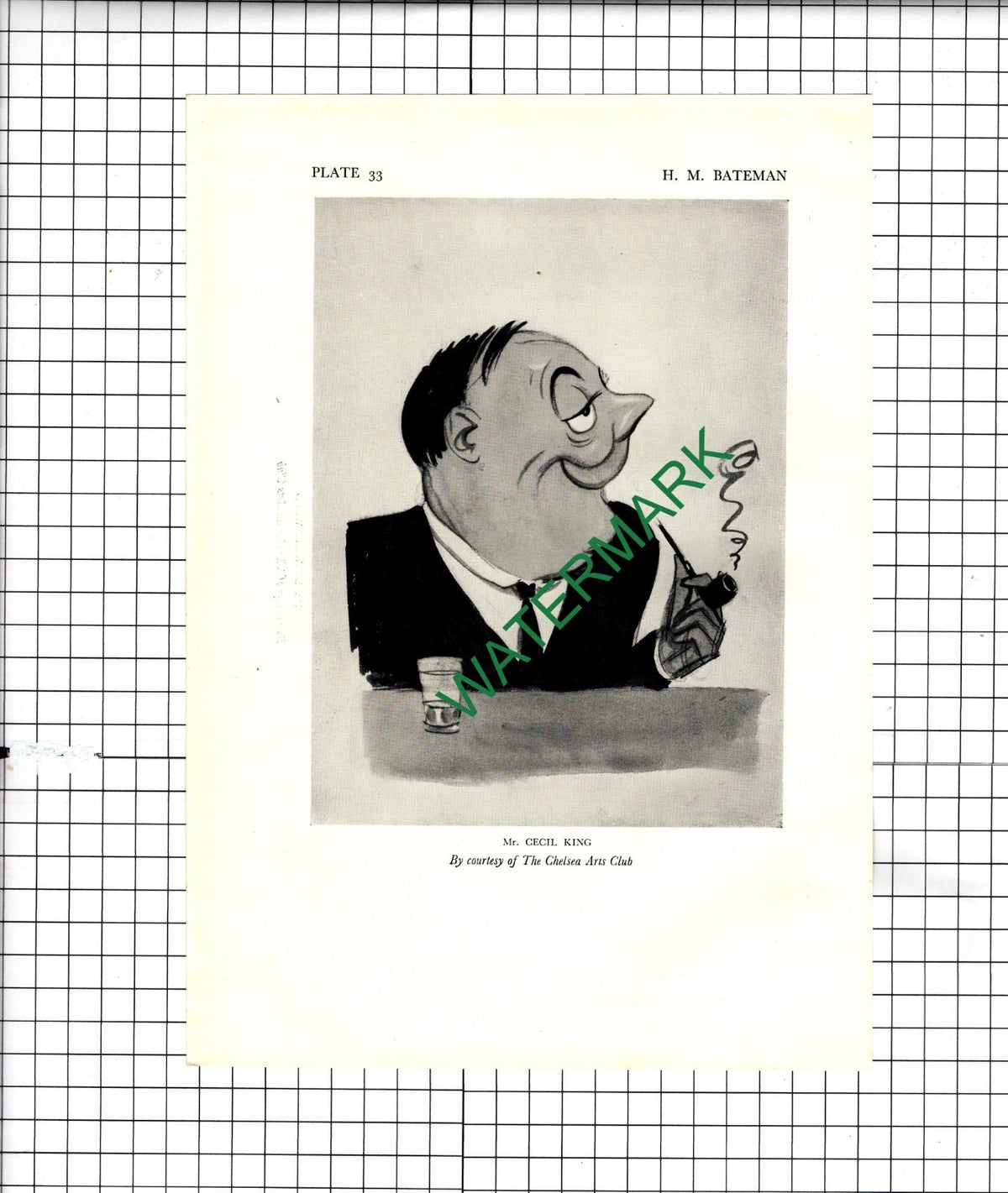 Mr Cecil King HM Bateman / Mr Derwent Wood Caricature - 1928 Illustration