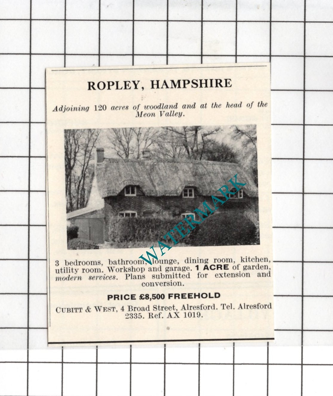 Ropley Hampshire SMALL House Sale Advert - 1967