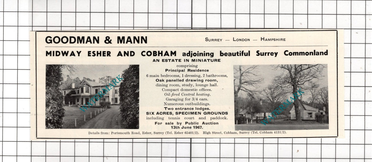 Cobham Surrey Esher House Sale Advert - 1967
